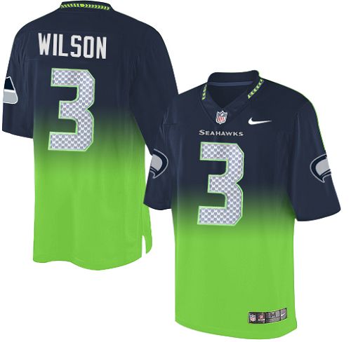 Youth Elite Russell Wilson Nike Jersey Navy/Green - #3 Fadeaway NFL Seattle Seahawks